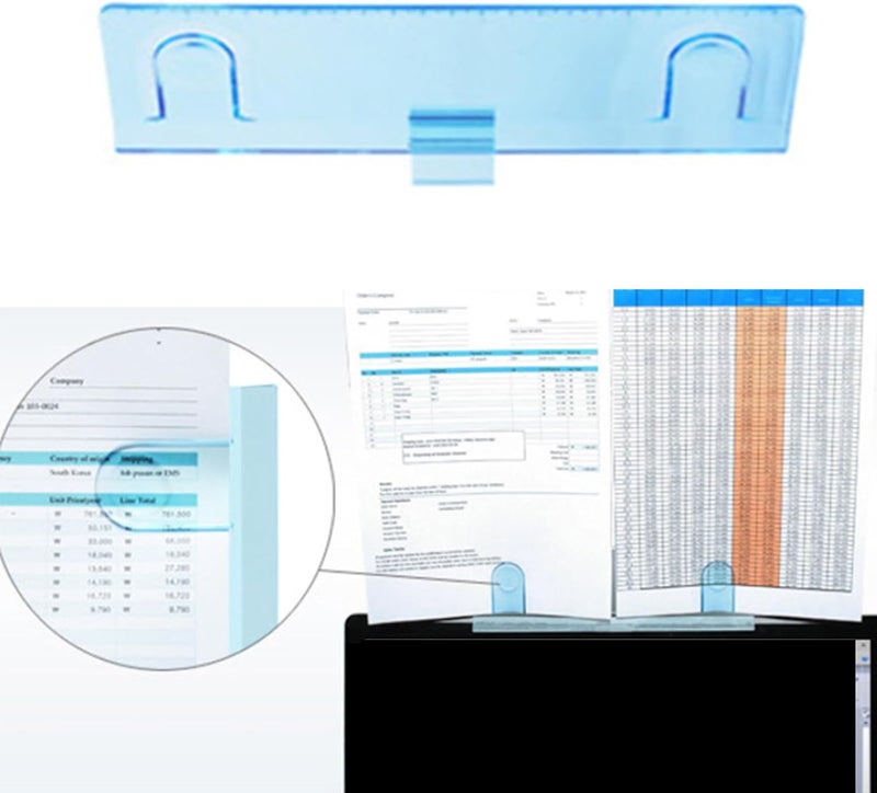 BaoFufc Document Holder Clip for Typing Reading Document Monitor Note Organiser Monitor Document Paper Holder for Laptops Office Organization Tool, Clear Blue - Image 1